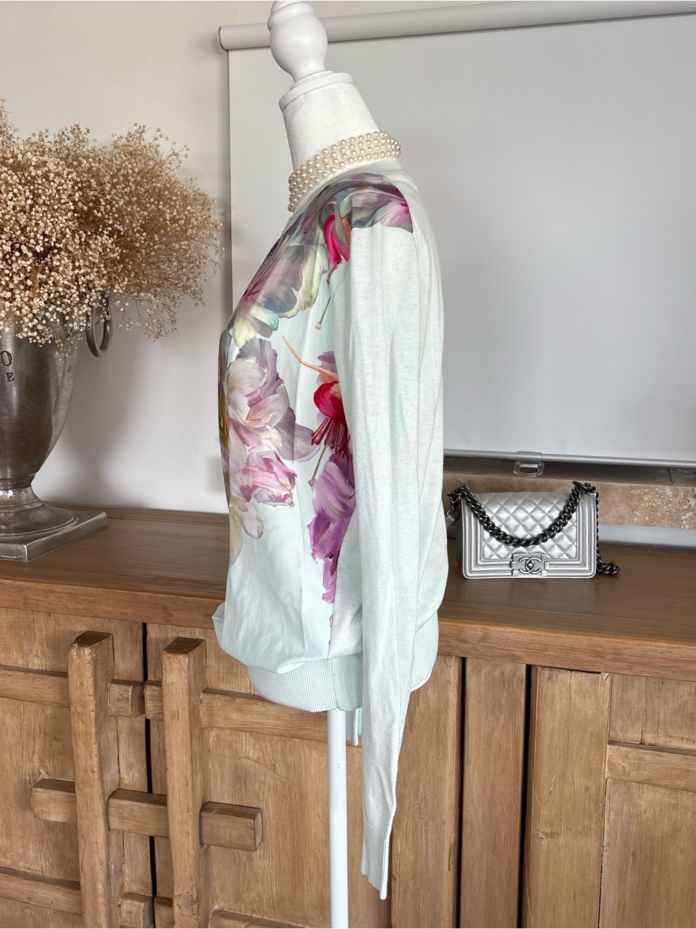 Ted Baker Gertie Hanging Gardens Floral Silk Blend Sweater Mint UK 3 US 8 M 90s - Picture 5 of 15